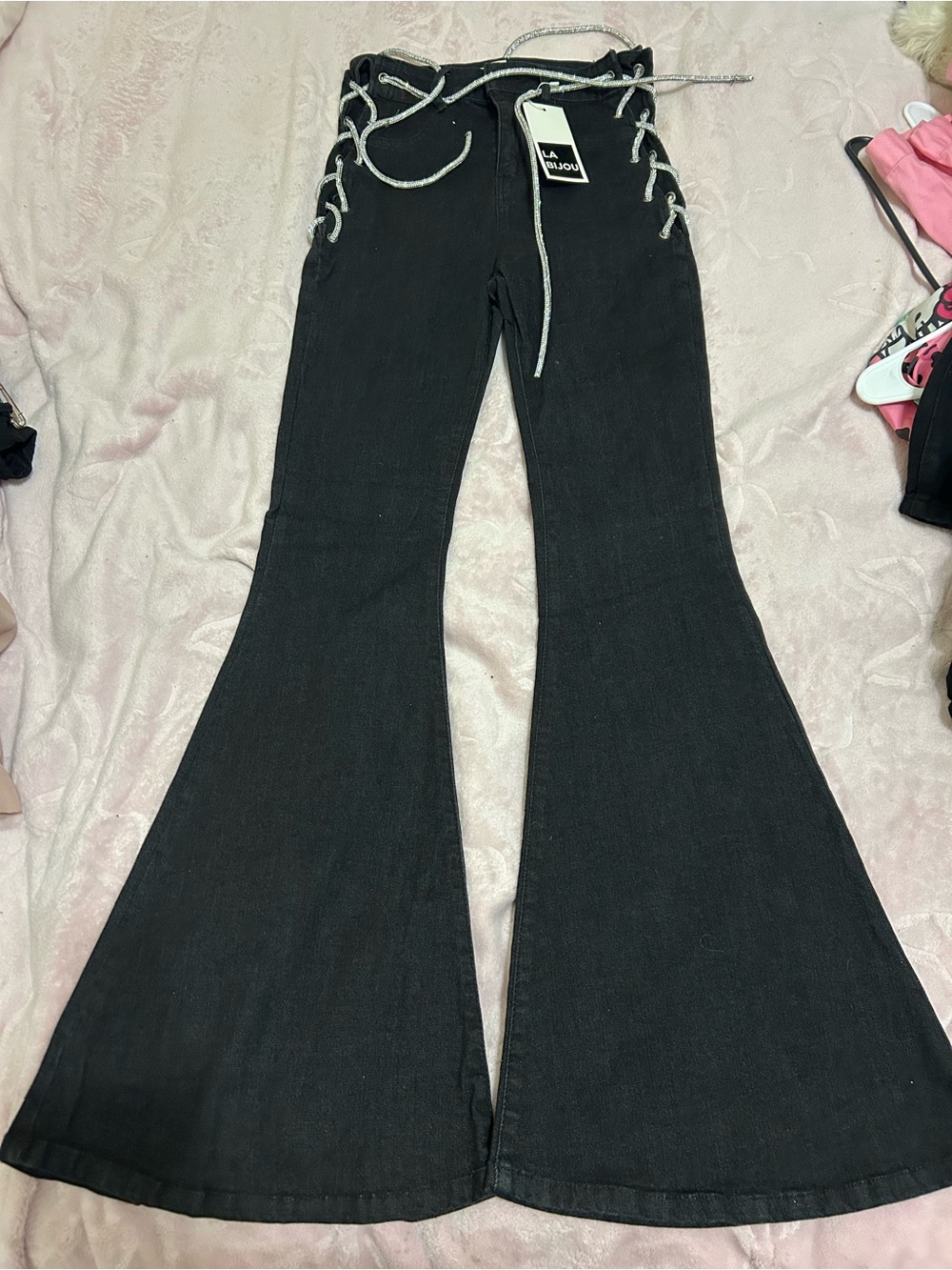 La Gour Black Lace-Up Flare Jeans for Women